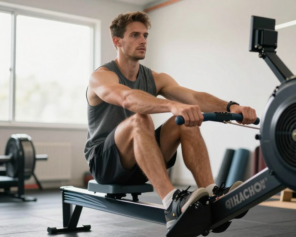 La position de départ sur un rameur La position de départ sur un rameur